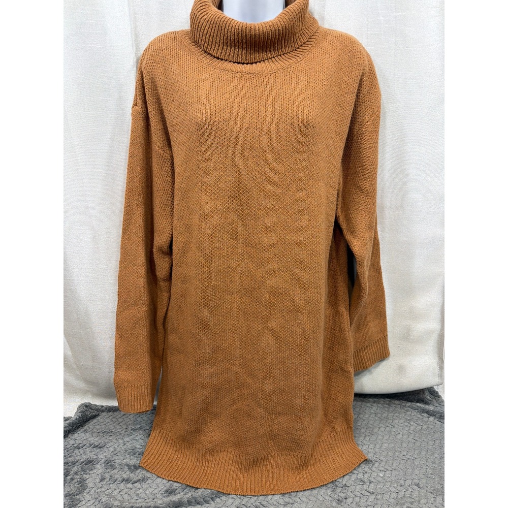Entro Womens Camel Brown Turtleneck Knit Sweater Dress D16938 Large NWT